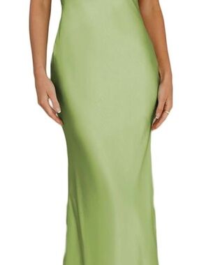 Halfisland Womens Summer Satin V Neck Cap Sleeve Backless Maxi Dress